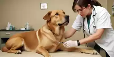 Perro enfermo siendo tratado por miasis con antibióticos.